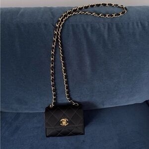 Vintage Chanel Black Satin Mini Square flap Crossbody Bag